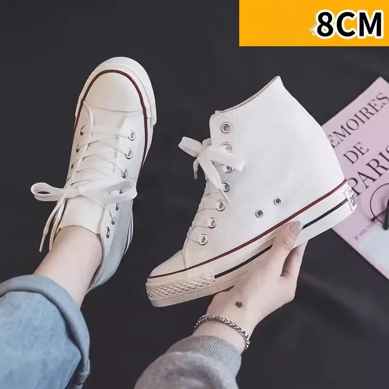 여성용 8cm 플랫폼 캔버스 슈즈, 히든 힐, 하이탑  - Ethnic Modern Fashion 리뷰 및 가격